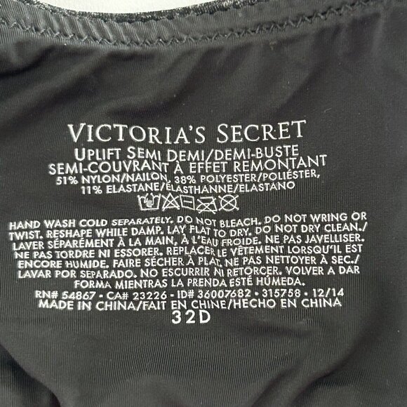 Victoria's Secret 32D Uplift Semi Demi Bra Heather Space Dye Black Convertible - Picture 4 of 6